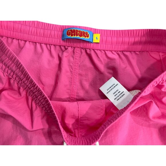 Mens Pink Swim Shorts With Elastic Waist & Drawstring 6.5" Inseam Omkuro Logo Li - Picture 5 of 9